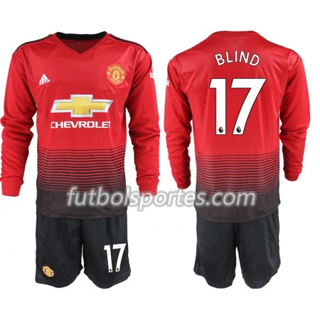 Camisetas Manchester United BLIND 17 Niño Primera Equipacion 2018/2019 Manga Larga